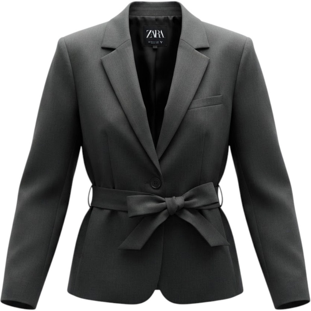 Zara Jacket Belted Blazer Women Small Gray Tailored Peplum Single Button